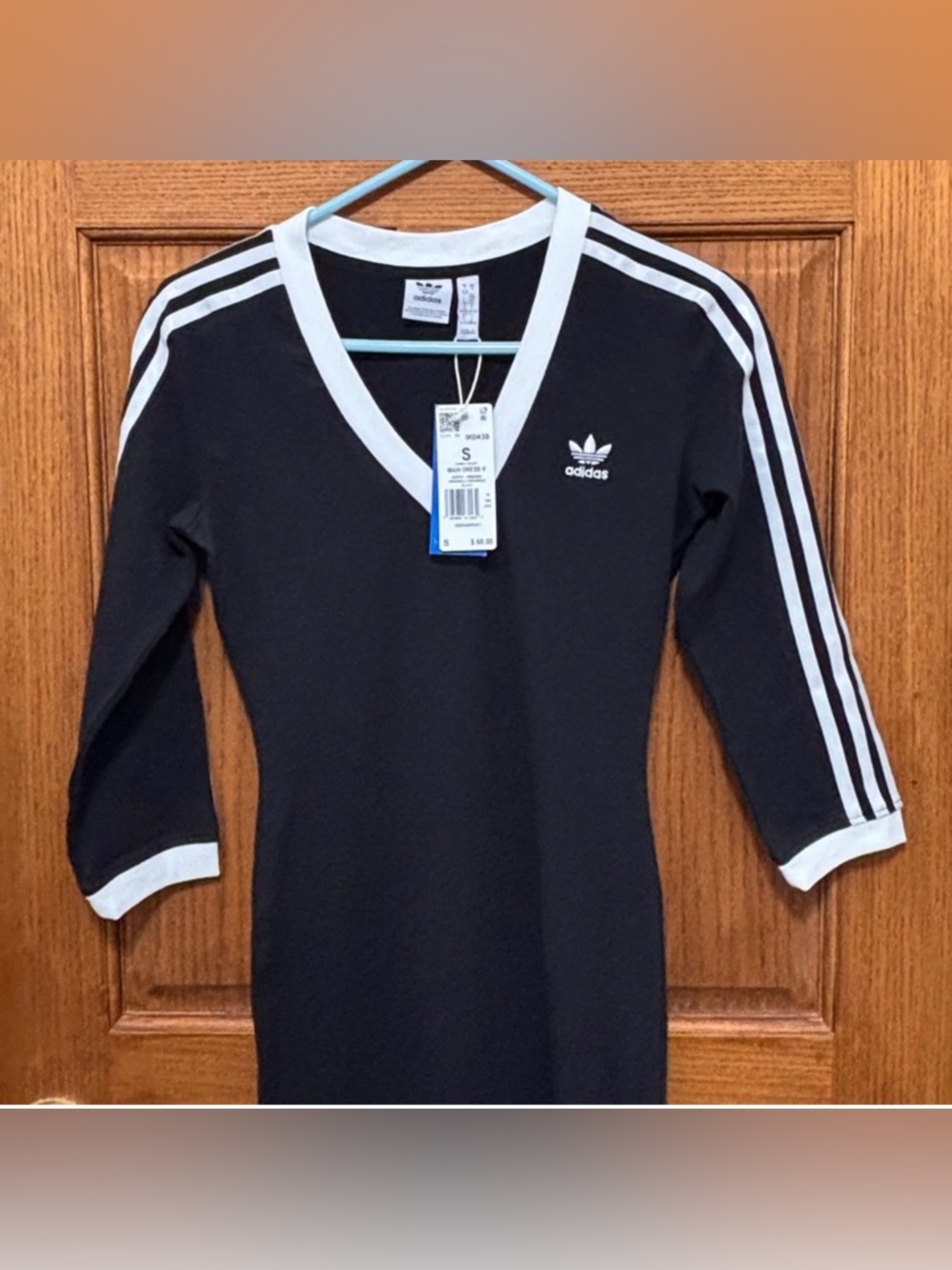 Adidas Black Maxi Dress with White Three-Stripe Trim. Sz S. PTP 16”. NWT - Picture 5 of 6